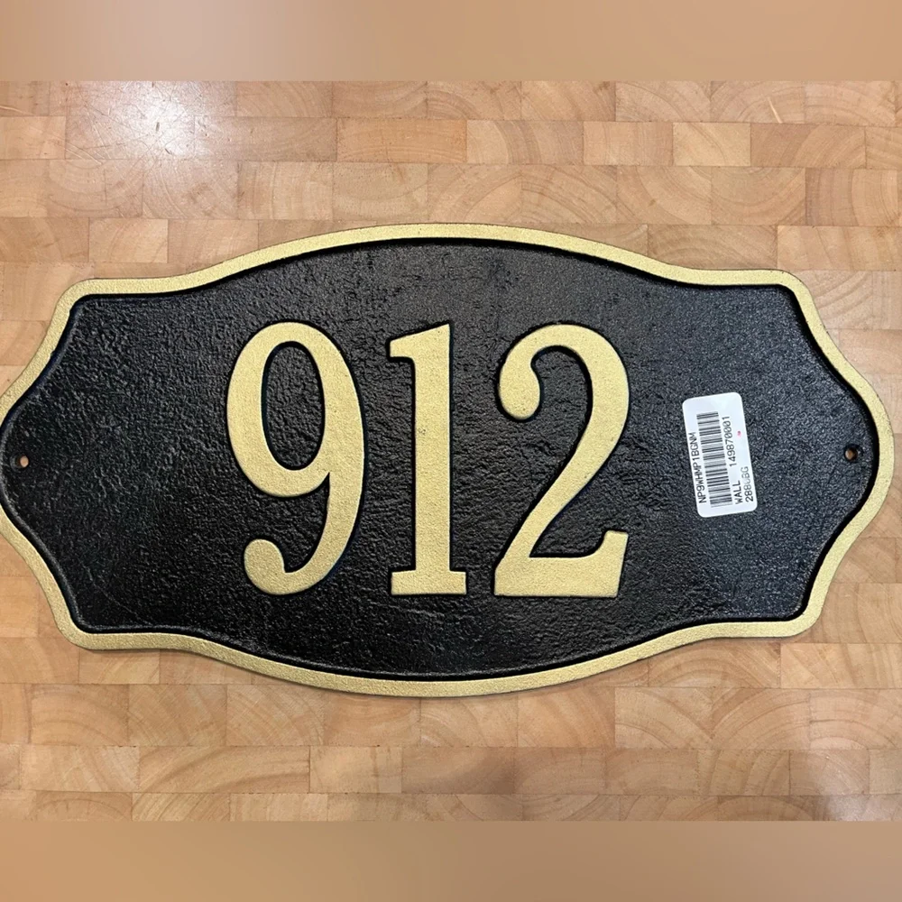 Black and Gold Numbered Wall Iron Wrought Plaque “912” - Home Accents